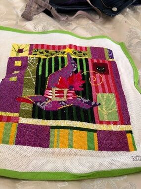 Handcrafted Purple Witch Hat Needlepoint Wall Art